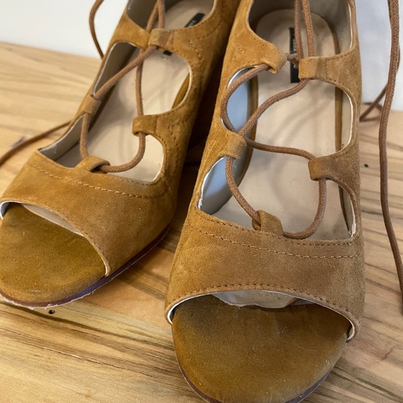 Zara suede lace up wedge sandals 38 - Picture 2 of 7